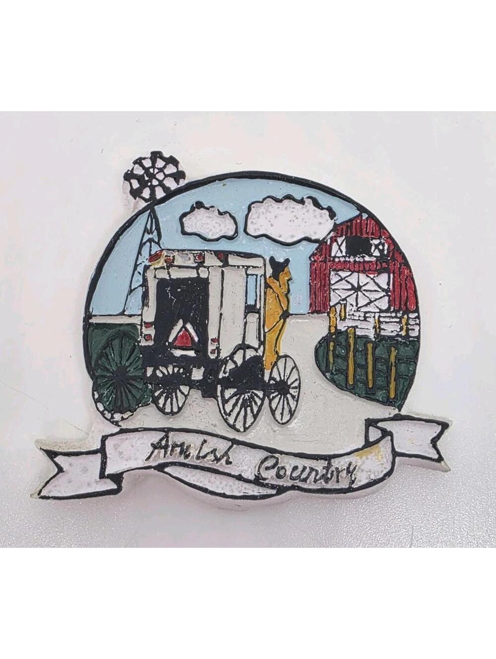 Vintage Collectible Amish Country Refrigerator Fridge Magnet Horse Buggy Farm